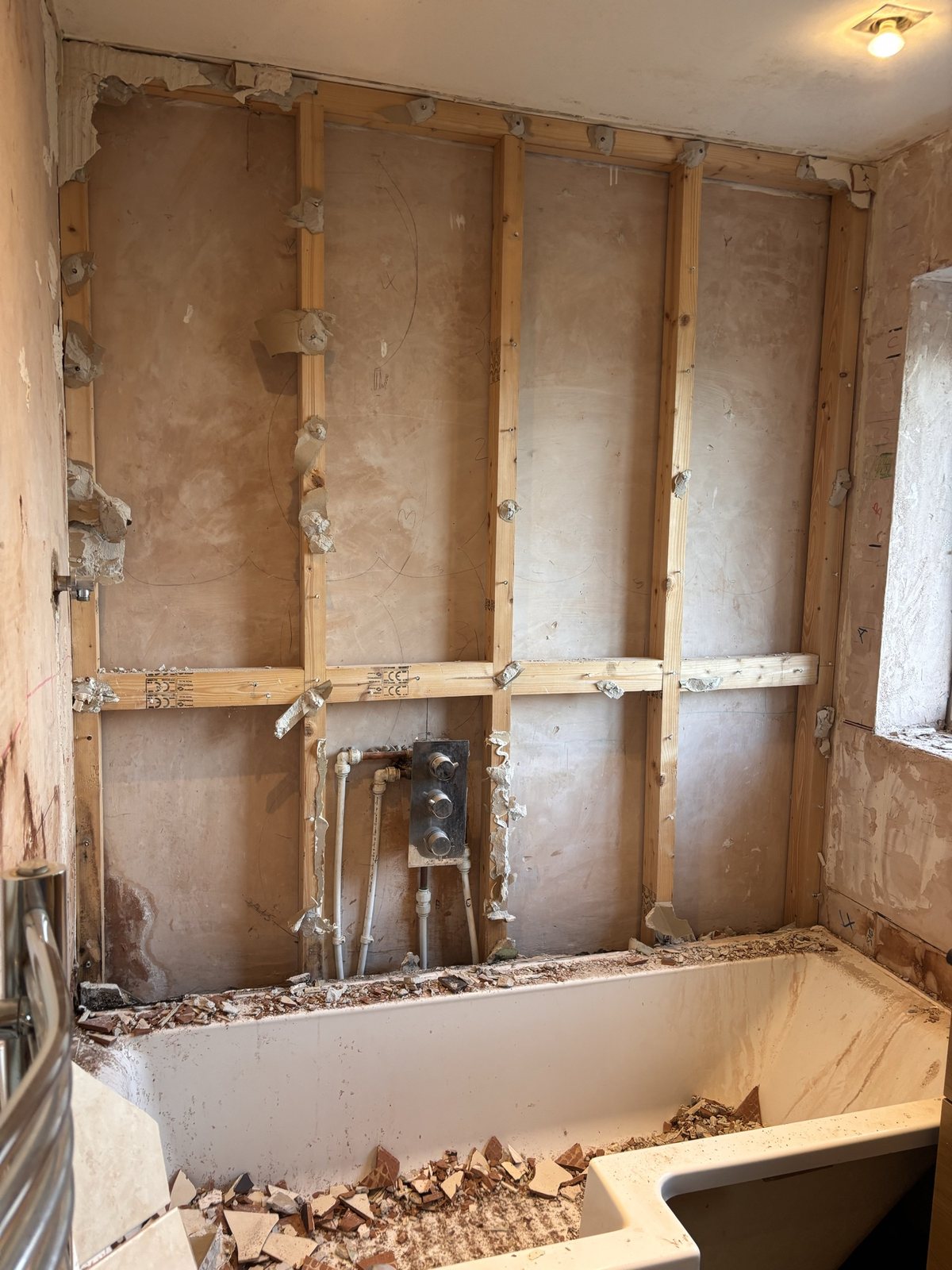Before: bathroom stripped back to studs